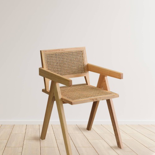 Wood Rattan Woven Armrest Chai..